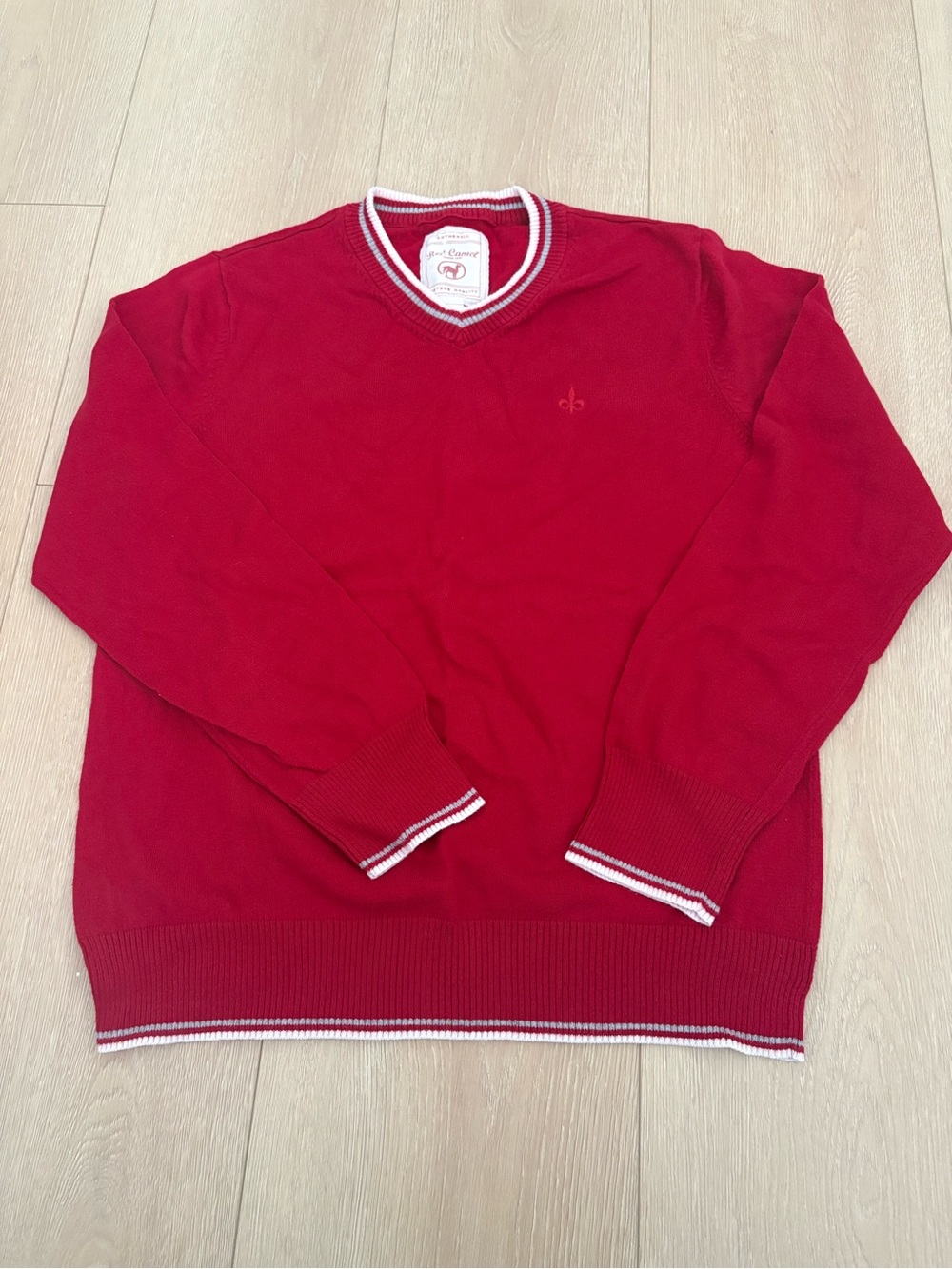 Red Camel Men's Red V-Neck Sweater with White Trim